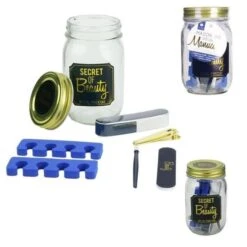 COSMETIC CLUB Coffret Manucure Mason Jar Beauté - 6 Pieces - Bleu Et Doré -Maison Eclat Boutique cosmetic club coffret manucure mason jar beaute 6 pieces bleu et dore 3664944058601 456455