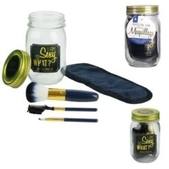 COSMETIC CLUB Coffret Maquillage En Bocal Mason Jar Beauté - 4 Pieces - Bleu -Maison Eclat Boutique cosmetic club coffret maquillage en bocal mason jar beaute 4 pieces bleu 3664944068204 456445