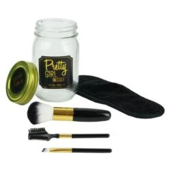 COSMETIC CLUB Coffret Maquillage En Bocal Mason Jar Beauté - 4 Pieces - Noir -Maison Eclat Boutique cosmetic club coffret maquillage en bocal mason jar beaute 4 pieces noir 3664944058984 456450