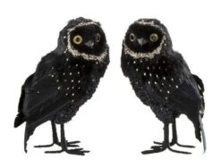 Hibou Plumes Noire Et Dorée Ysarg 10 Cm - Lot De 2
