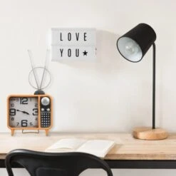 Horloge De Table Orange Et Noir 25x11x48 Cm Fer Et MDF