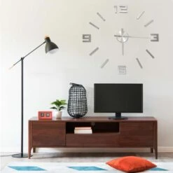 Horloge Murale 3D Design Moderne Argenté 100 Cm XXL 3