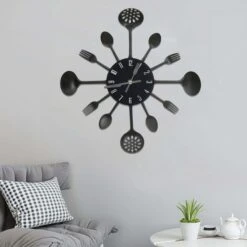 Horloge Murale Et Cuillère Avec Fourchette Noir 40 Cm Aluminium