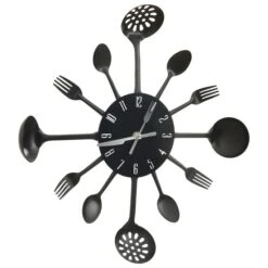 Horloge Murale Et Cuillère Avec Fourchette Noir 40 Cm Aluminium -Maison Eclat Boutique horloge murale et cuillere avec fourchette noir 40 cm aluminium 3666722337441 967045