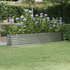 Jardinière Acier Enduit De Poudre 224x40x36 Cm Argenté