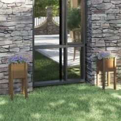 Jardinières D'extérieur 2 Pcs Marron Miel 31x31x70cm Pin Massif