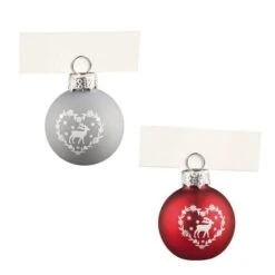 Lot De 4 Boules De Noël Porte-nom Argenté En Verre Et Métal Ø 4 Cm