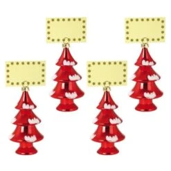 Lot De 4 Décorations Sapins De Noël : Porte-Nom Rouge