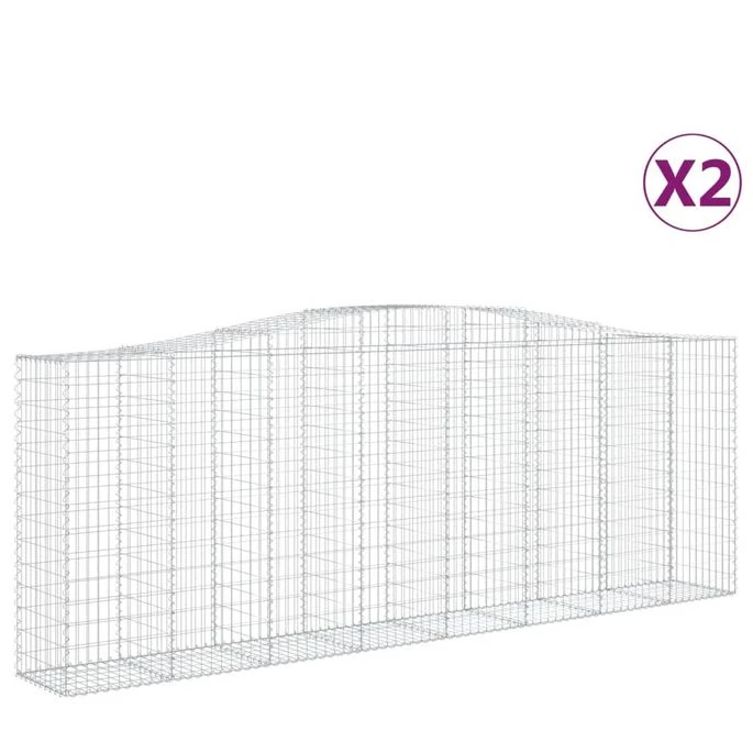 Paniers à Gabions Arqués 2 Pcs 400x50x140/160 Cm Fer Galvanisé 4 Paniers à Gabions Arqués 2 Pcs 400x50x140/160 Cm Fer Galvanisé – Image 2
