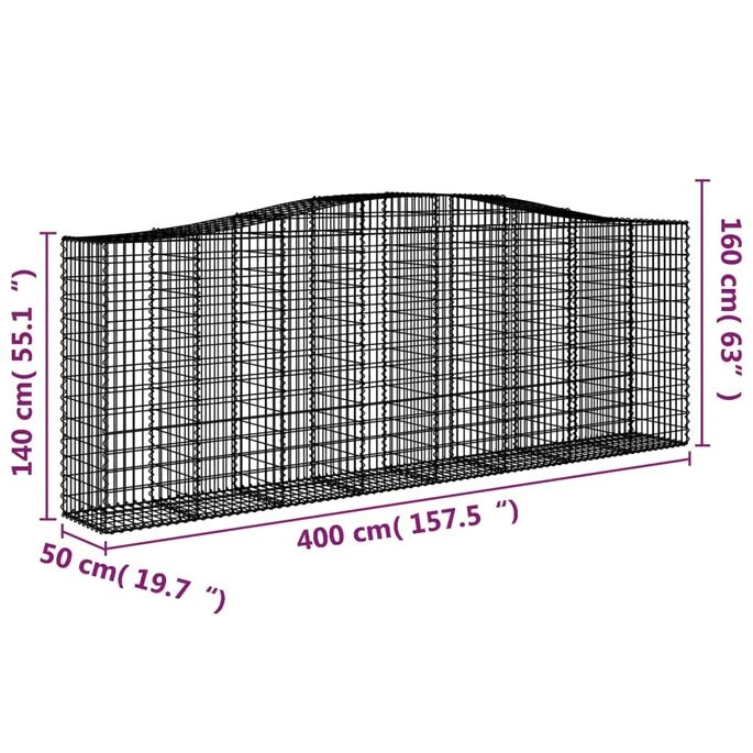 Paniers à Gabions Arqués 2 Pcs 400x50x140/160 Cm Fer Galvanisé 8 Paniers à Gabions Arqués 2 Pcs 400x50x140/160 Cm Fer Galvanisé – Image 6