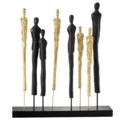 Sculpture 8 Personnages Manguier Massif Doré Et Noir Narsh