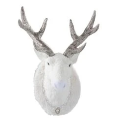 Sculpture Tête De Cerf Peluche Blanc Et Argenté Licia