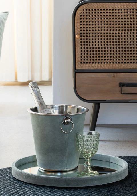 Seau à Glace Rond Cuir Vert Tizy D 21.5 Cm 4 Seau à Glace Rond Cuir Vert Tizy D 21.5 Cm – Image 2