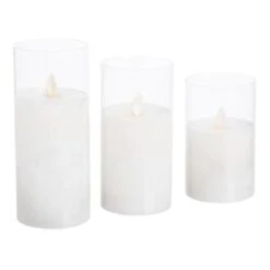 Set De 3 Bougies En Cire, Verre LED Flamme En Mouvement - H 12,5 Et 17,5 Cm Et D 7,5 Cm