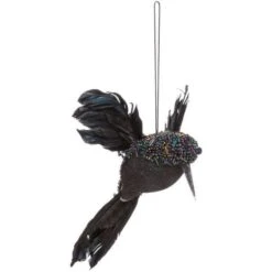 Sujet De Noël Pour Sapin Colibri Pailleté - 19 Cm - Noir Irisé