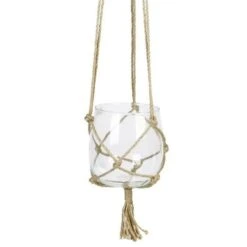 Suspension Boule En Verre A Suspendre - Avec Corde En Chanvre - Ø 15 Cm - Blanc Transparent