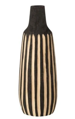 Vase Bouteille Avec Lignes Bois Noir Dorie D 17 Cm