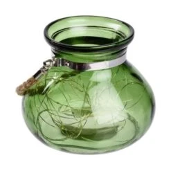 Vase En Verre Vert Jade - 40 MicroLED Lumiere Fixe - Blanc Chaud