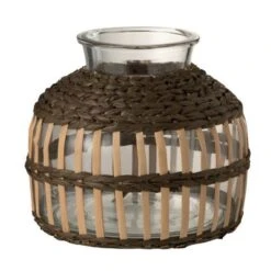 Vase Rond Verre Transparent Et Corde Uchi H 24 Cm