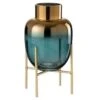Vase Sur Pied Verre Turquoise Et Doré Geera H 27 Cm - Lot De 3 -Maison Eclat Boutique vase sur pied verre turquoise et dore geera h 27 cm lot de 3 5415203956316 380854