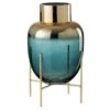 Vase Sur Pied Verre Turquoise Et Doré Geera H 37 Cm -Maison Eclat Boutique vase sur pied verre turquoise et dore geera h 37 cm 5415203956323 380851