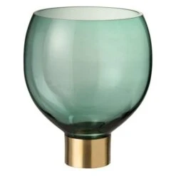 Vase Sur Pied Vert Verre Et Doré Geera