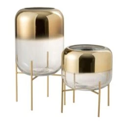 Vase Transparent Et Pieds Métal Doré Narsh H 24 Cm -Maison Eclat Boutique vase transparent et pieds metal dore narsh h 24 cm 5415203956262 358970