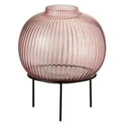 Vase Verre Rose Et Pied Métal Noir Uchi H 31 Cm